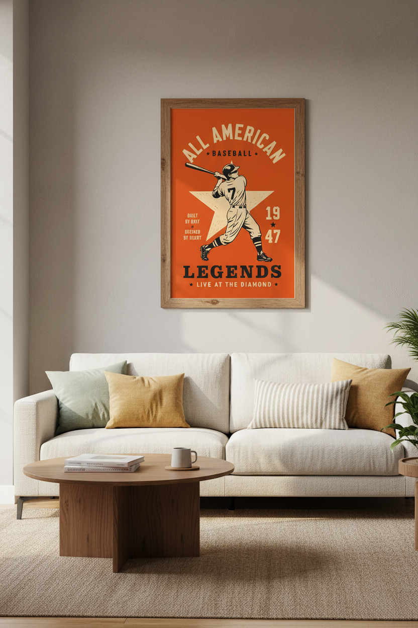 Vintage Baseball Wall Art | Retro Sports Poster, Man Cave &amp; Nursery Decor