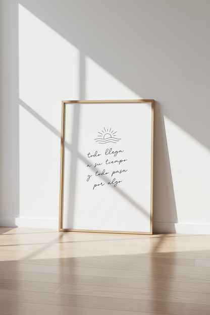 Spanish Quote Wall Art | Minimalist Todo Llega Print, Modern Home Decor