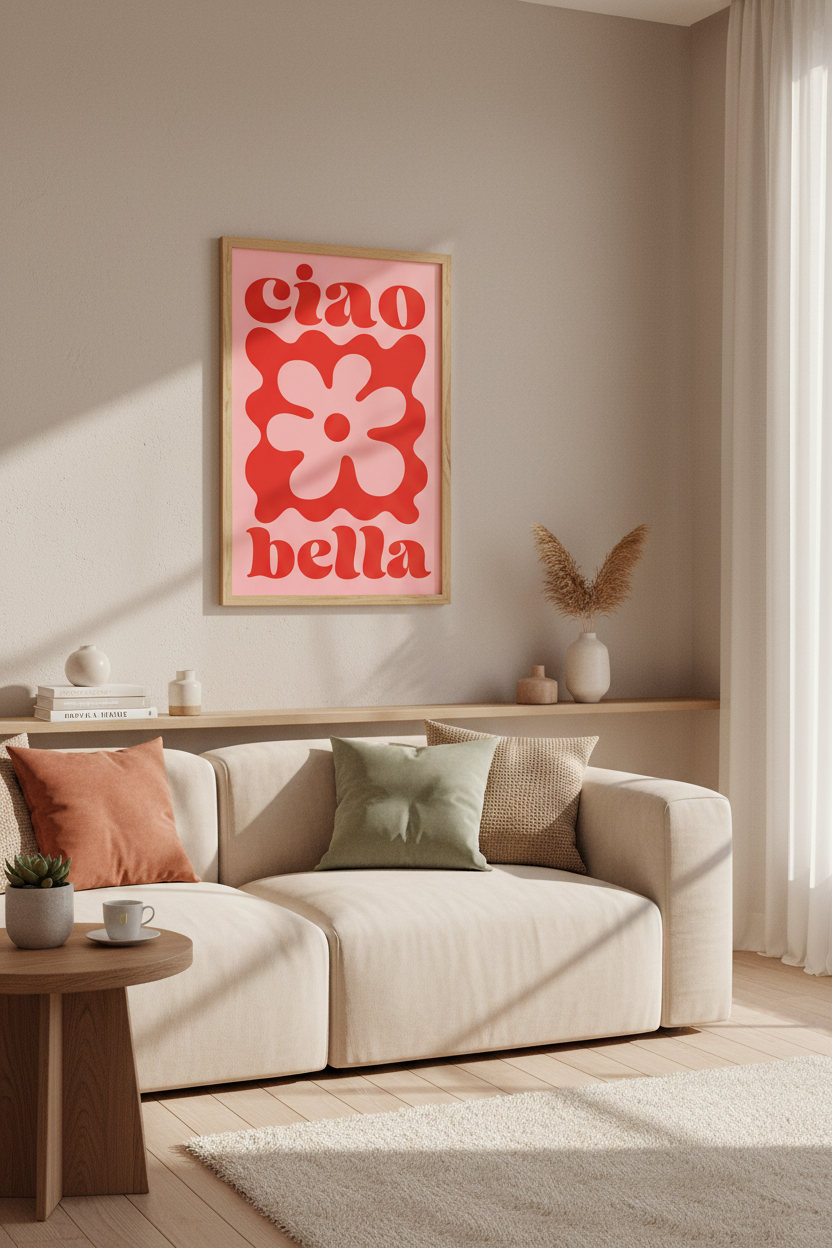 Pop Art Poster | Pink &amp; Red Abstract Floral, Living Room Decor