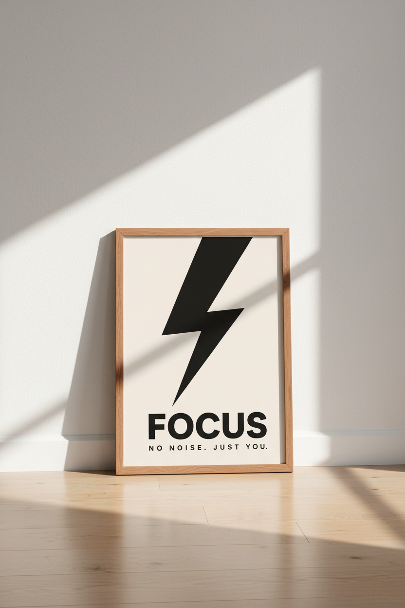 Focus Lightning Bolt Wall Art | Office Decor | Minimalist Motivational Poster