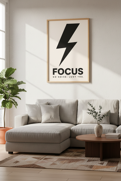 Focus Lightning Bolt Wall Art | Office Decor | Minimalist Motivational Poster
