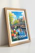 Amsterdam Canal Travel Poster | Vibrant Dutch Cityscape Print | European Aesthetic Wall
