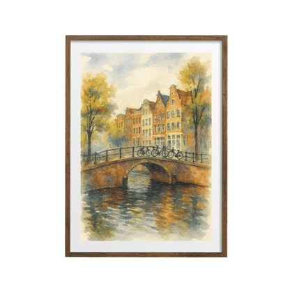 Amsterdam Canal Watercolor Print - Netherlands Travel Poster