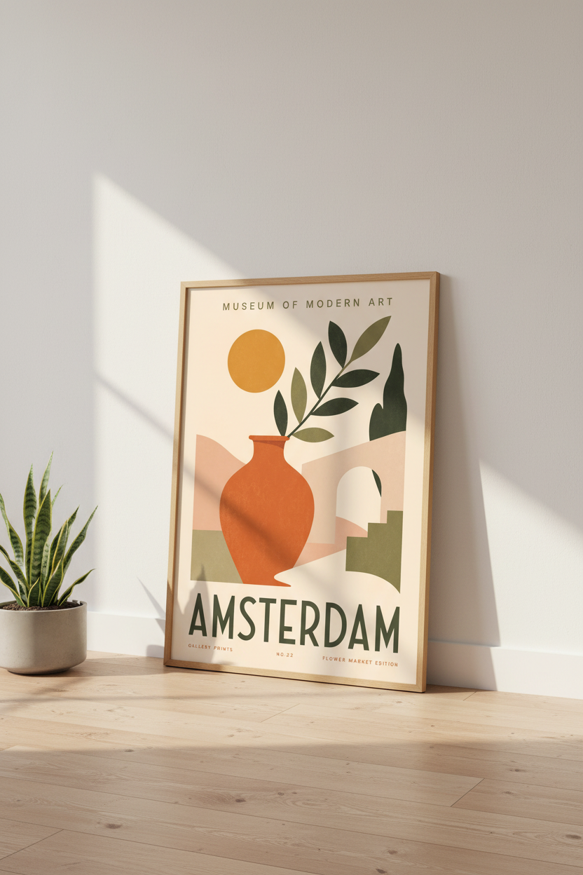 Amsterdam Exhibition Wall Art | Terracotta Botanical Print, Mediterranean Decor
