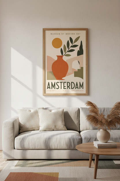 Amsterdam Exhibition Wall Art | Terracotta Botanical Print, Mediterranean Decor
