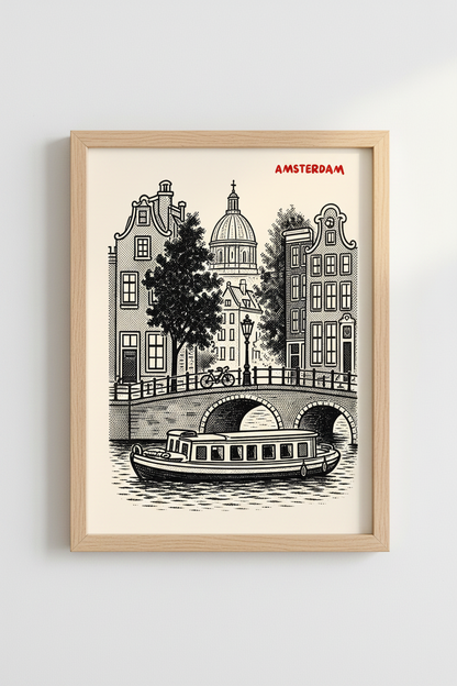 Minimal Amsterdam Wall Art Print | Living Room Decor | Monochrome Poster