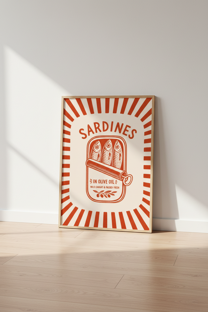 Sardine Can Wall Art Print | Kitchen Decor | Retro Poster