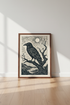 Raven Linocut Wall Art | Black Crow Woodcut Poster, Dark Academia Decor