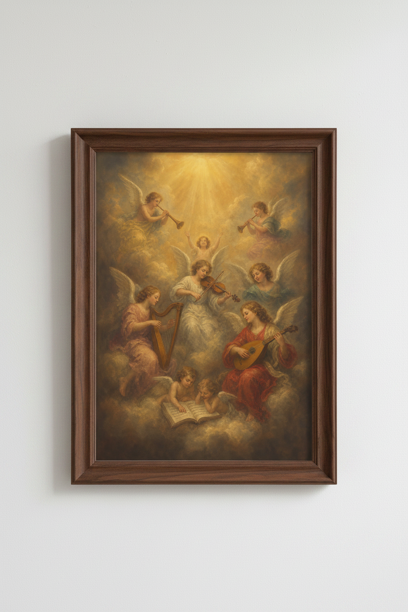 Angel Wall Art Print | Baroque Celestial Tones, Living Room Decor