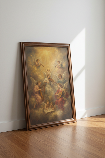 Angel Wall Art Print | Baroque Celestial Tones, Living Room Decor
