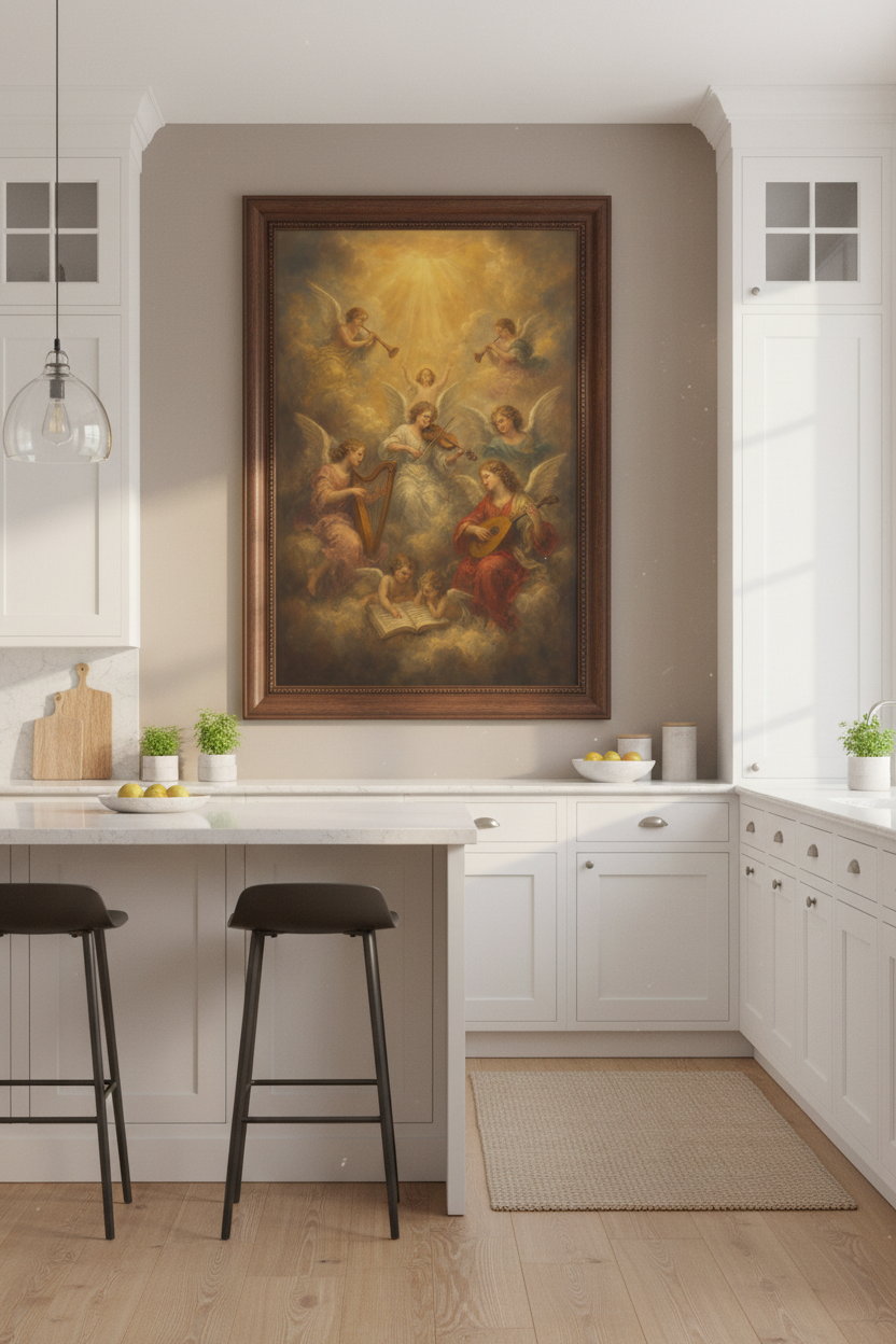 Angel Wall Art Print | Baroque Celestial Tones, Living Room Decor