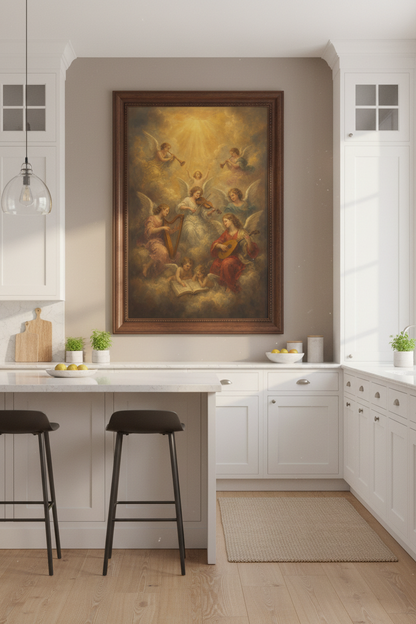 Angel Wall Art Print | Baroque Celestial Tones, Living Room Decor
