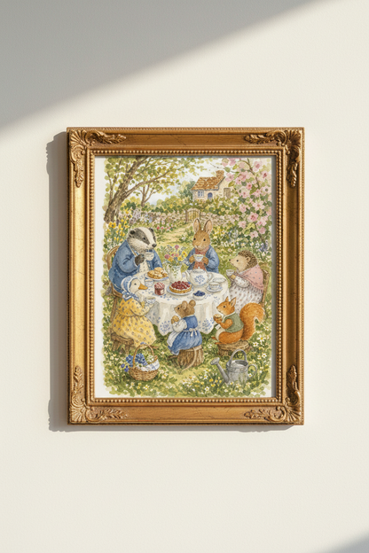 watercolor wildlife | Whimsical Garden Tea Wall Art Print | Living Room Decor | Zen Poster
