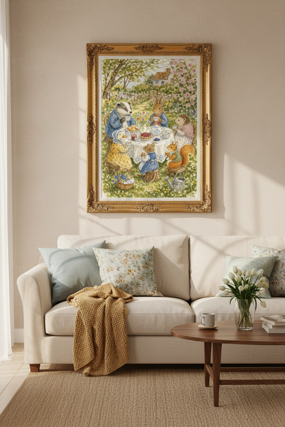 watercolor wildlife | Whimsical Garden Tea Wall Art Print | Living Room Decor | Zen Poster