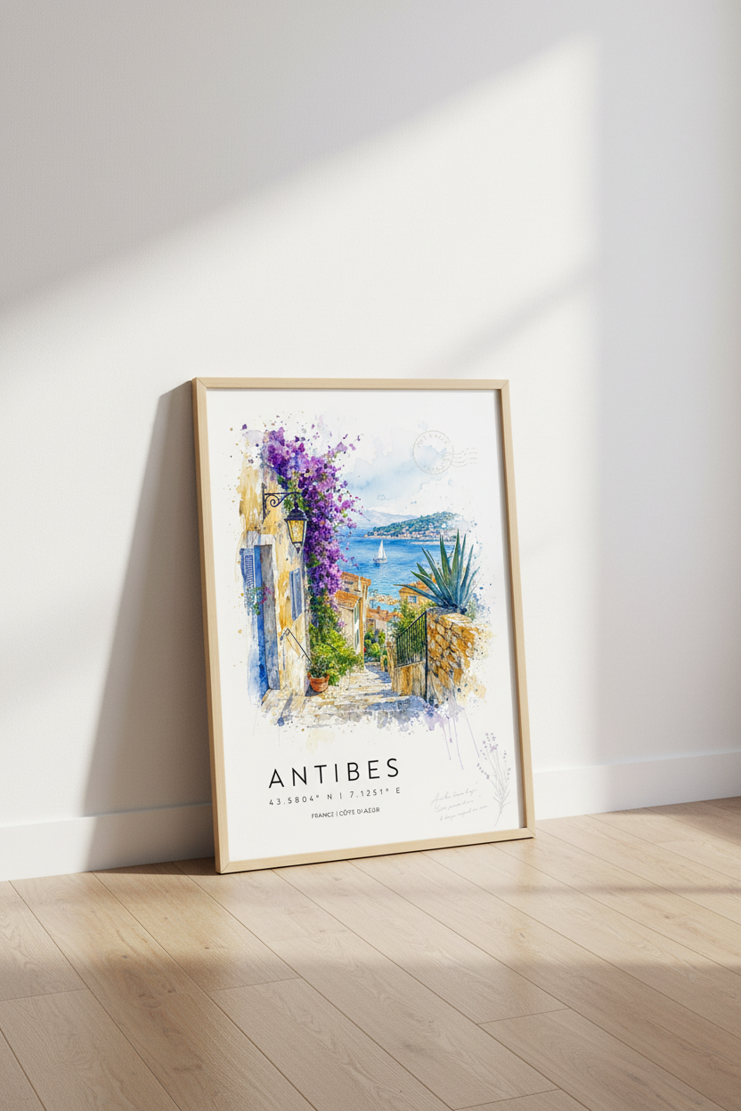 Antibes France Watercolor Art Print | French Riviera Travel Poster | Coastal Decor