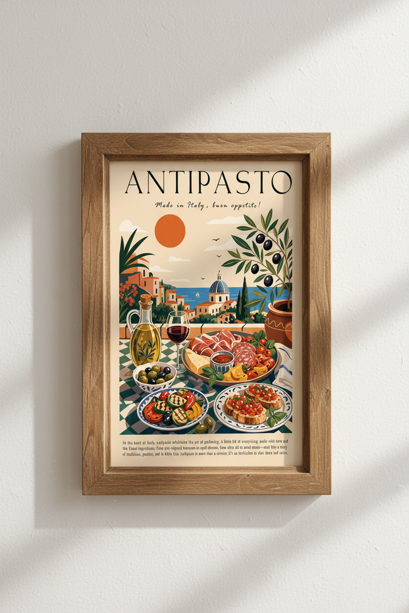 Antipasto Italian Food Wall Art Print | Kitchen Dining Decor | Mediterranean Poster