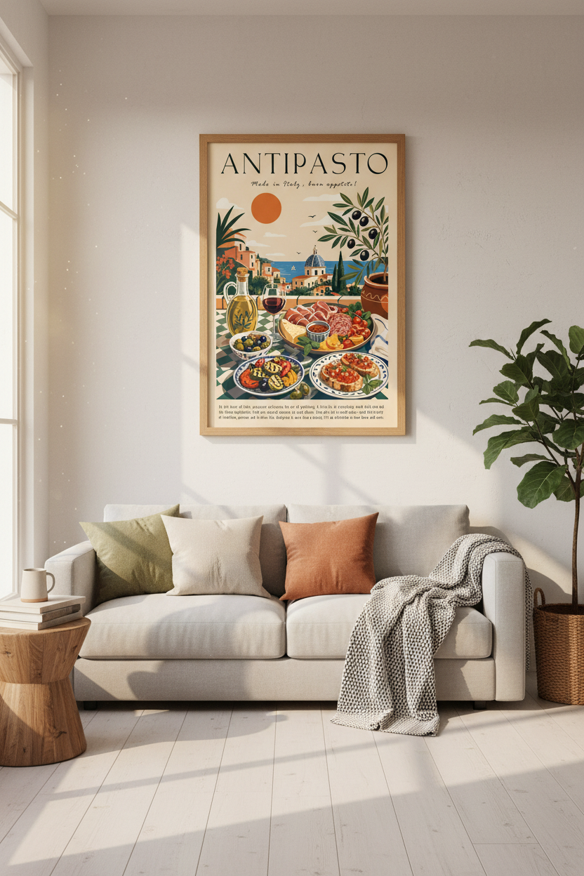 Antipasto Italian Food Wall Art Print | Kitchen Dining Decor | Mediterranean Poster