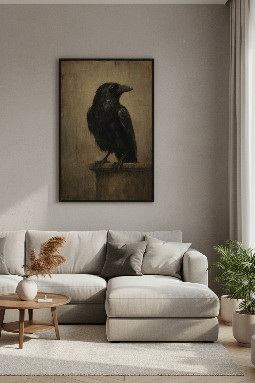 Gothic Raven Wall Art | Dark Academia Crow Poster, Moody Home Decor Art