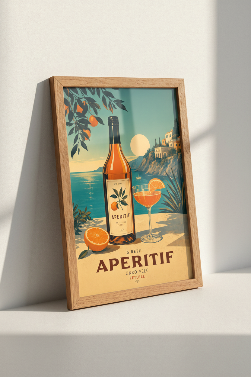Retro Aperitif Poster | Mediterranean Coastal Wall Art, Vintage Italian Decor