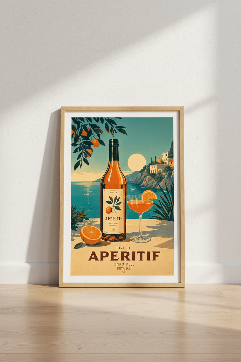 Retro Aperitif Poster | Mediterranean Coastal Wall Art, Vintage Italian Decor