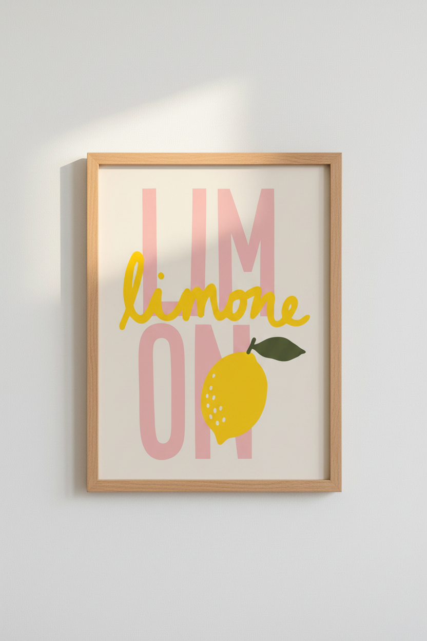 Limone Lemon Wall Art Print | Pink Italian Kitchen Decor | Retro Fruit Poster
