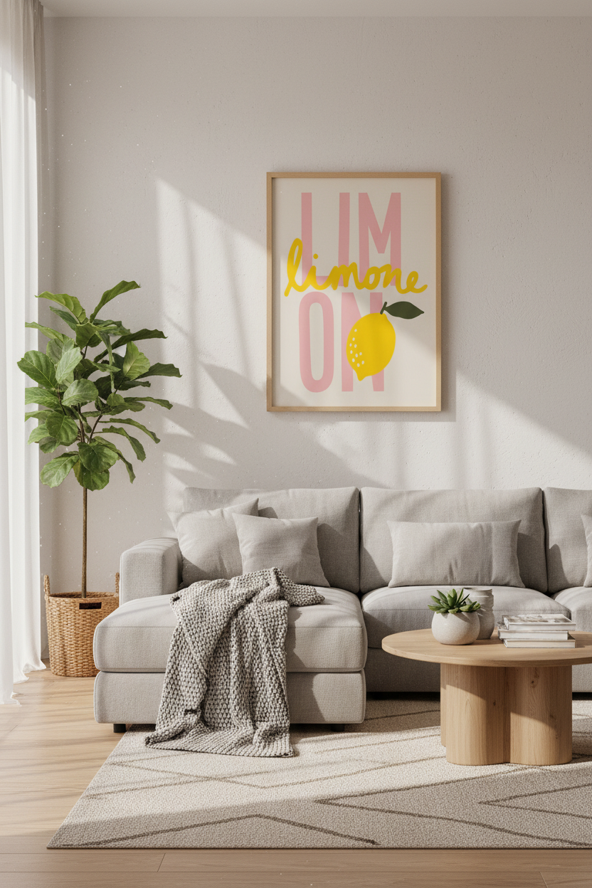 Limone Lemon Wall Art Print | Pink Italian Kitchen Decor | Retro Fruit Poster