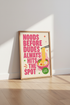Noods Before Dudes Pink Ramen Wall Art | Funny Kitchen Decor | Retro Foodie Poster