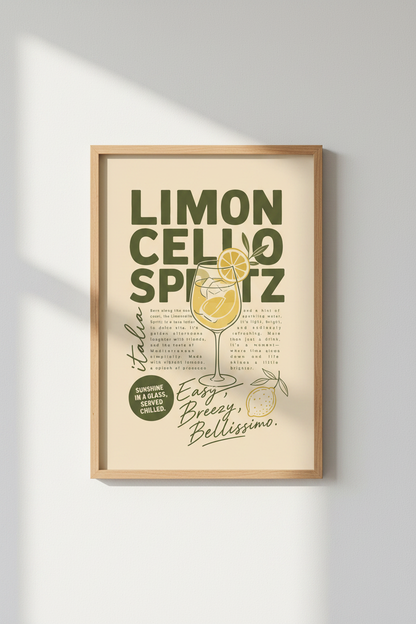 Limoncello Spritz Italy Poster | Retro Kitchen Wall Art | Mediterranean Bar Decor