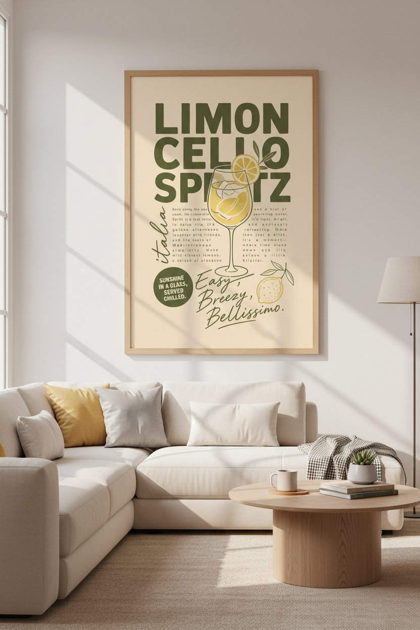 Limoncello Spritz Italy Poster | Retro Kitchen Wall Art | Mediterranean Bar Decor