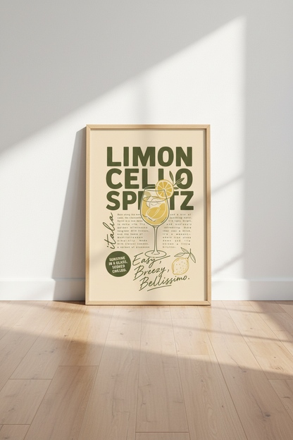 Limoncello Spritz Italy Poster | Retro Kitchen Wall Art | Mediterranean Bar Decor