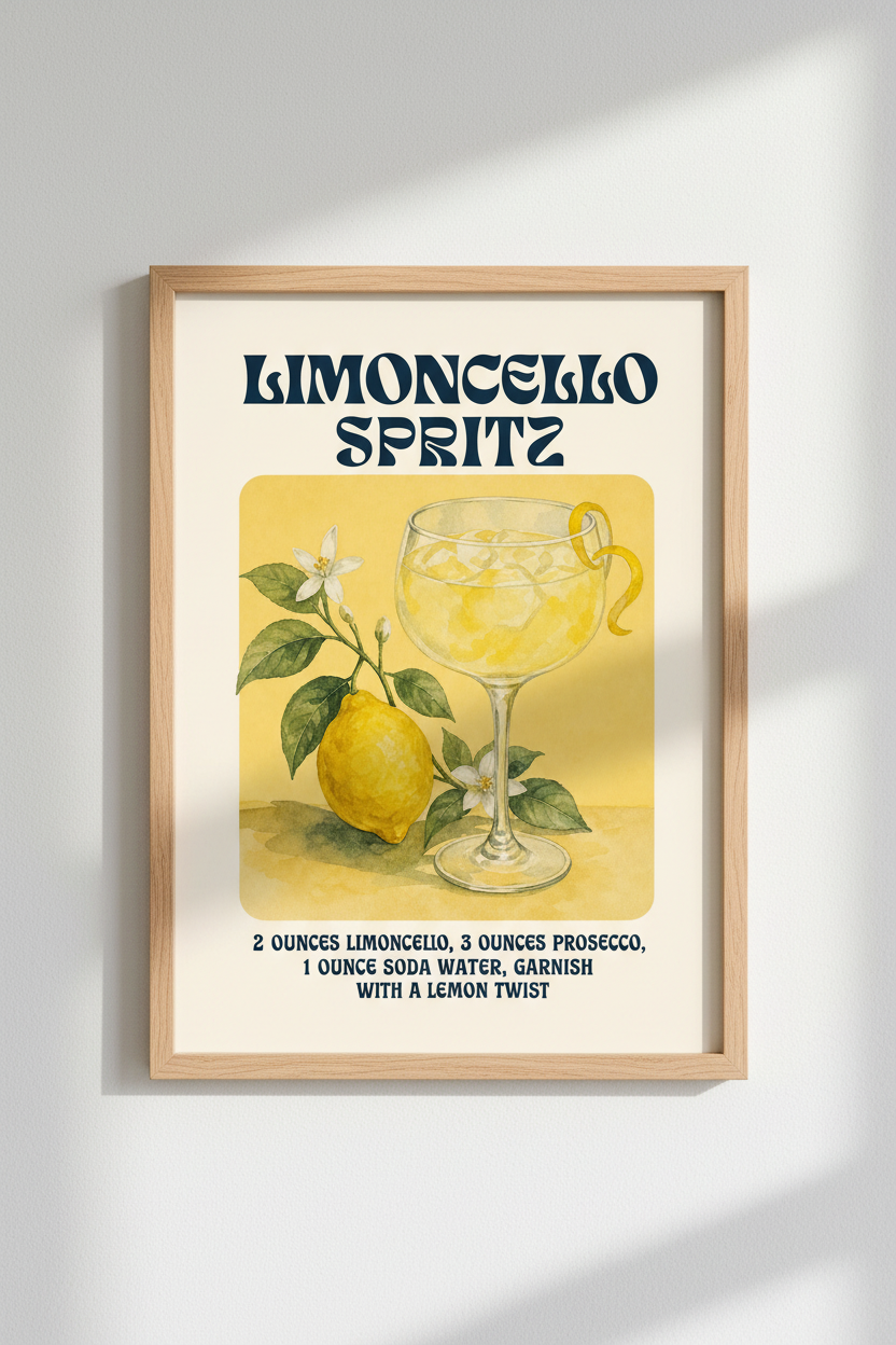 Limoncello Spritz Art Print | Italian Kitchen Decor | Retro Cocktail Poster
