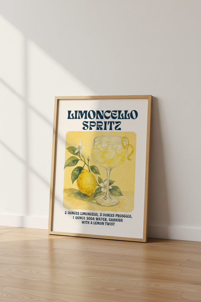 Limoncello Spritz Art Print | Italian Kitchen Decor | Retro Cocktail Poster