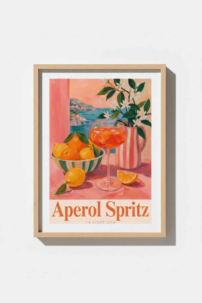 Aperol Spritz Wall Art Print | Italian Coastal Decor | La Dolce Vita Poster