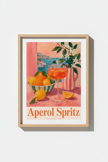 Aperol Spritz Wall Art Print | Italian Coastal Decor | La Dolce Vita Poster