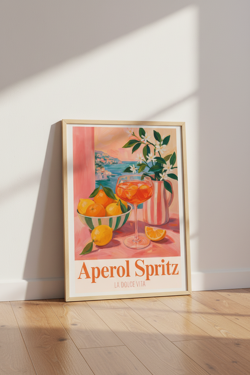 Aperol Spritz Wall Art Print | Italian Coastal Decor | La Dolce Vita Poster