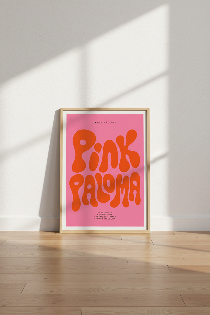 Retro Pink Paloma Cocktail Recipe Wall Art | Kitchen Bar Decor | Groovy Typography Print