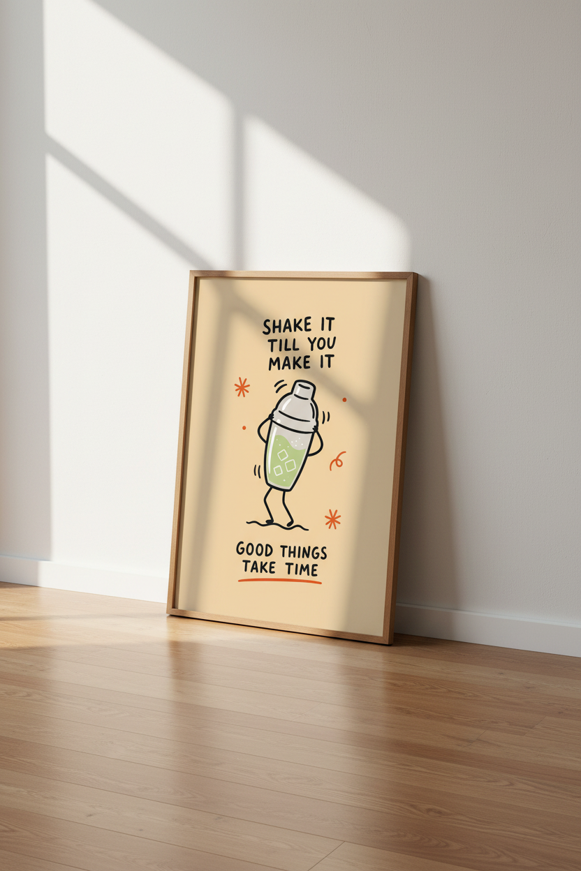Funny Cocktail Shaker Wall Art | Retro Bar Cart Decor | Modern Kitchen Poster