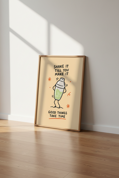 Funny Cocktail Shaker Wall Art | Retro Bar Cart Decor | Modern Kitchen Poster