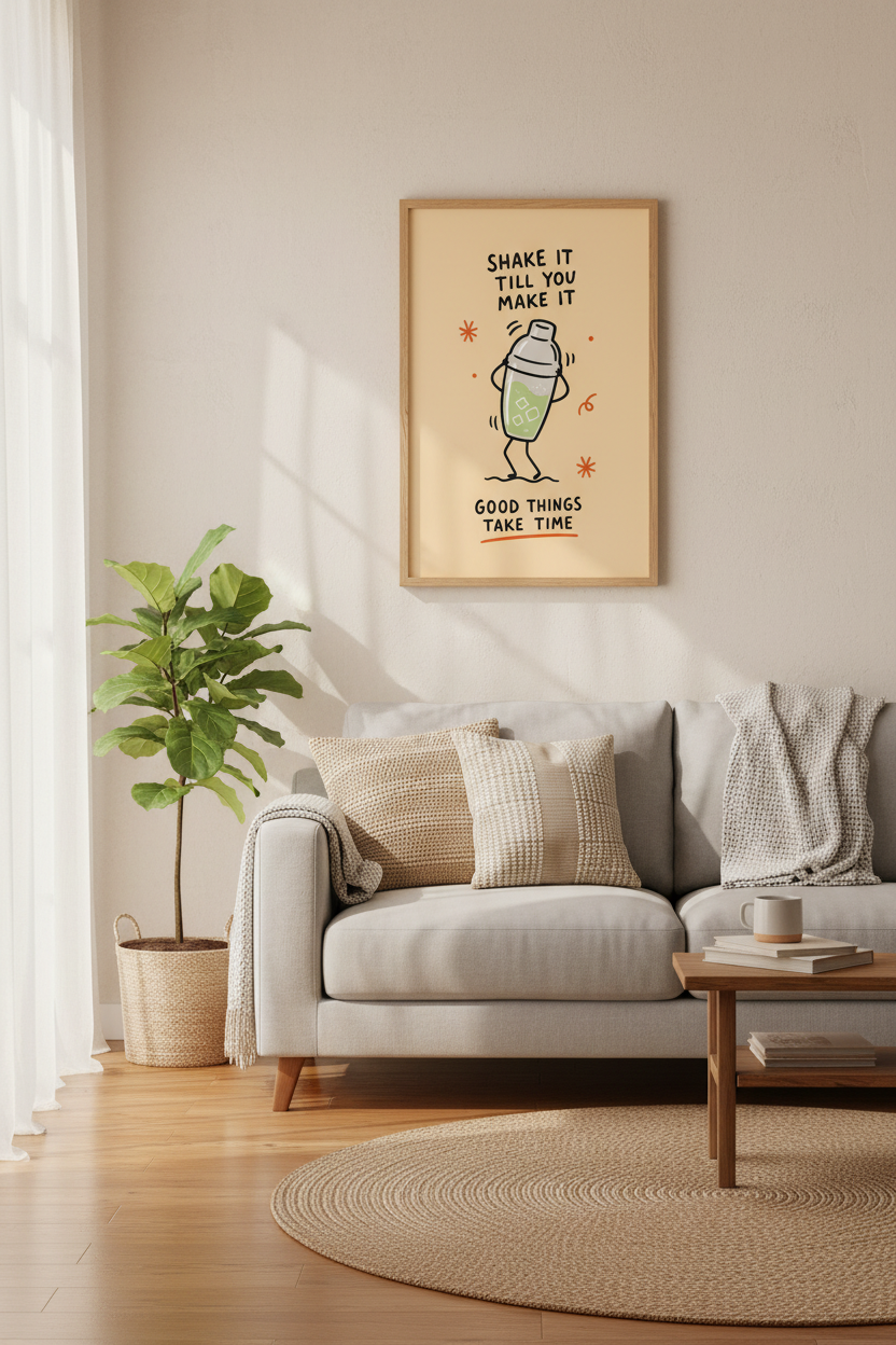Funny Cocktail Shaker Wall Art | Retro Bar Cart Decor | Modern Kitchen Poster