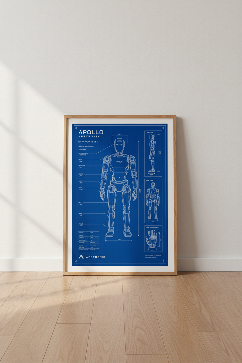 Apollo Humanoid Robot Blueprint | Tech Wall Art, Engineering Office Decor