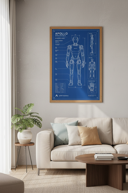 Apollo Humanoid Robot Blueprint | Tech Wall Art, Engineering Office Decor