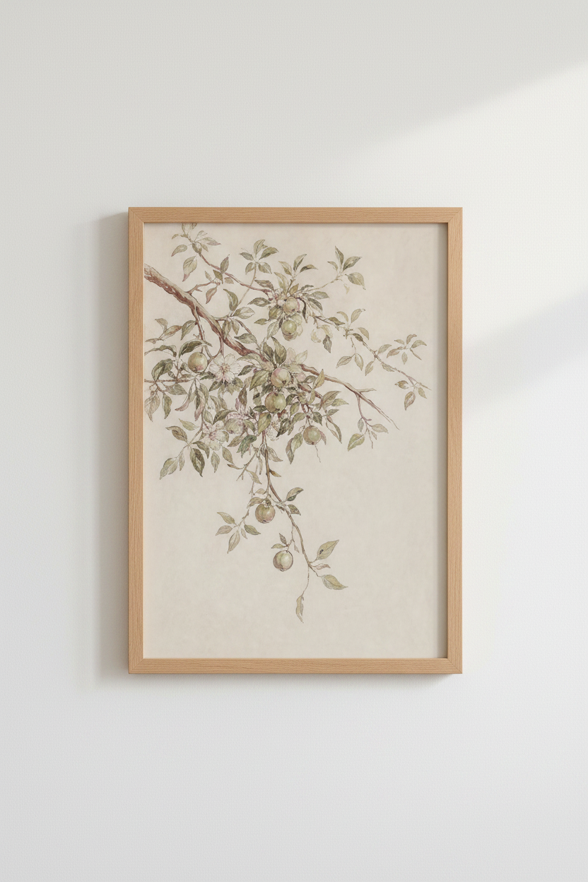 Vintage botanical poster | Soft watercolor greens, living room decor