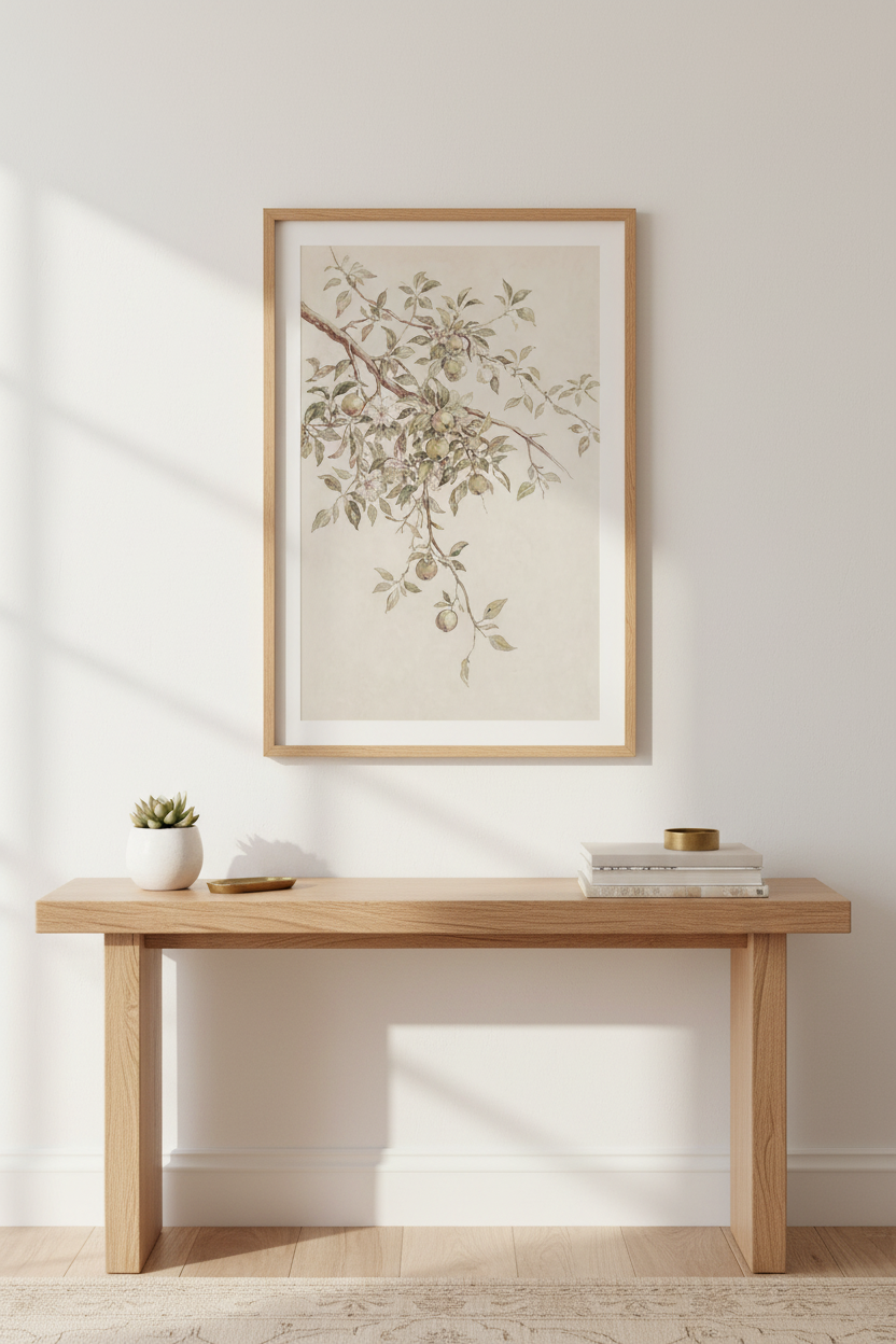Vintage botanical poster | Soft watercolor greens, living room decor