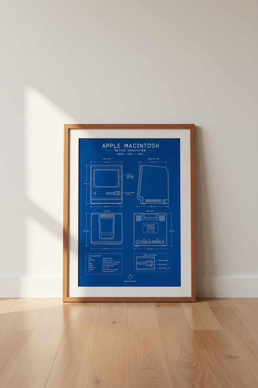 Apple Macintosh Blueprint Wall Art | Retro Tech Decor, Office Geek Gift Poster