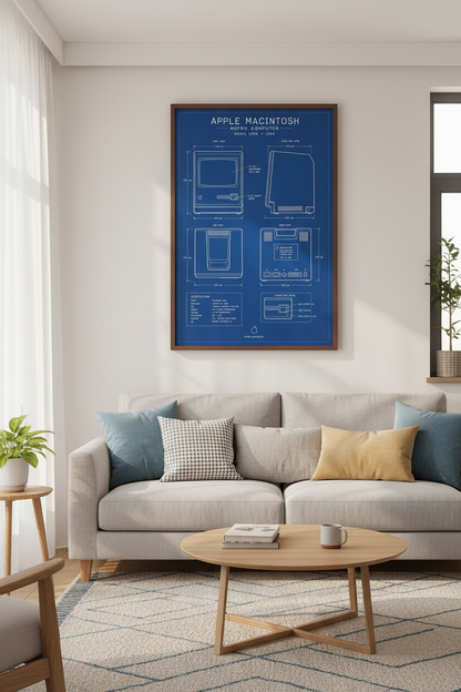 Apple Macintosh Blueprint Wall Art | Retro Tech Decor, Office Geek Gift Poster