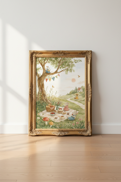 Whimsical Mouse Wall Art | Watercolor Nursery Decor | Pastel Poster