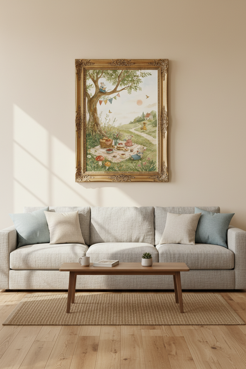 Whimsical Mouse Wall Art | Watercolor Nursery Decor | Pastel Poster