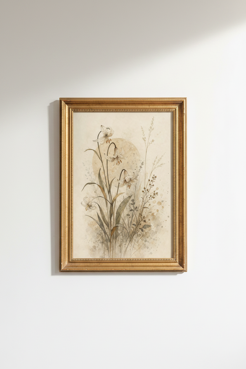 Botanical Lily Wall Art Print | Living Room Decor | Soft Vintage Poster