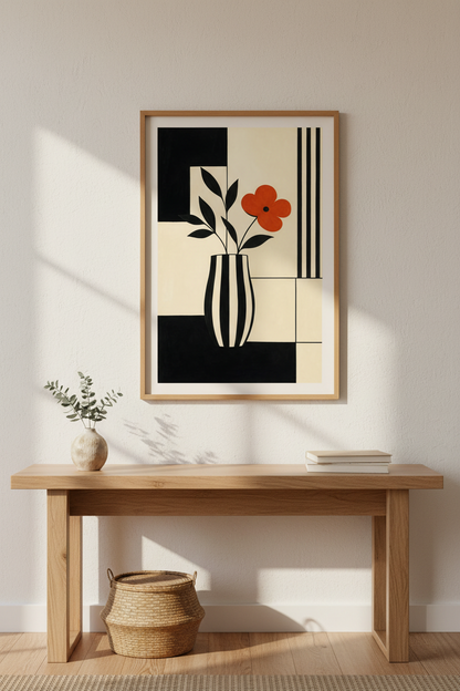 Geometric wall art | Bold orange vase print, living room decor
