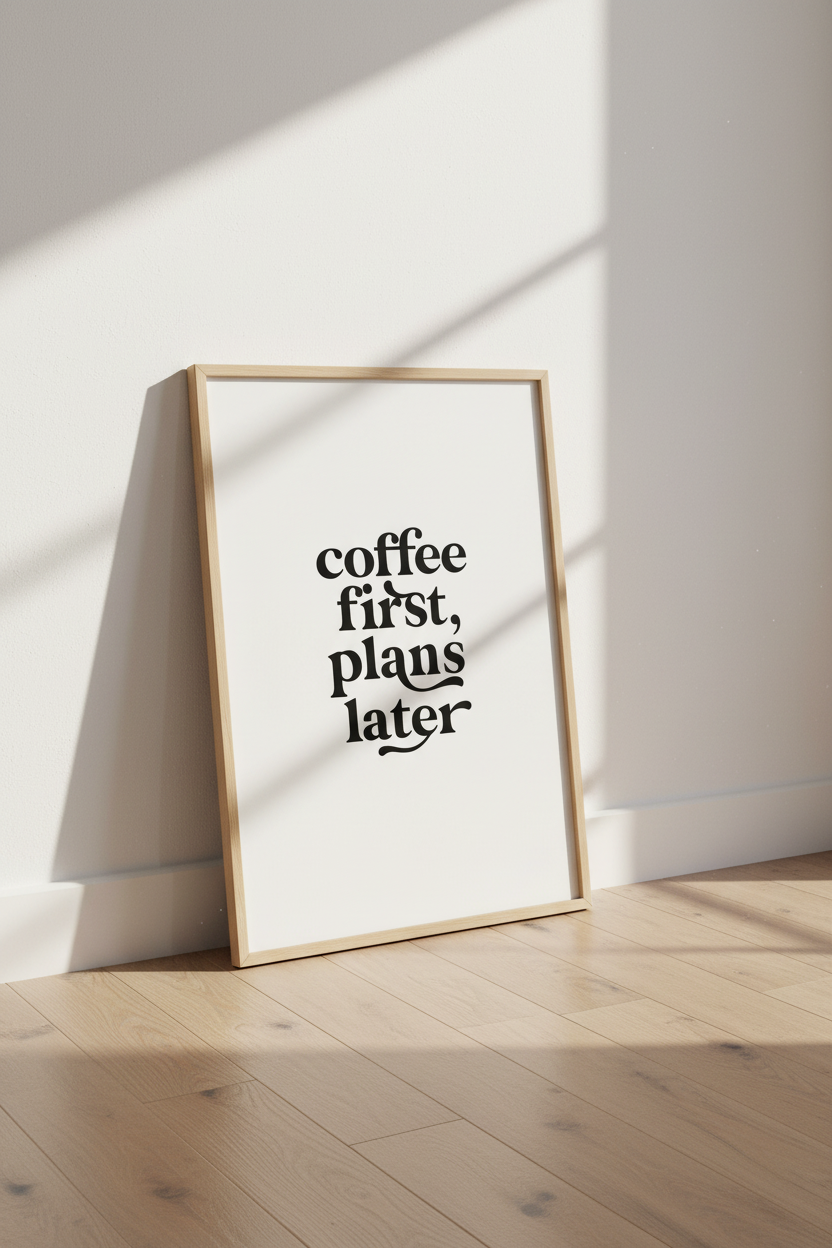 Coffee First Plans Later Wall Art | Kitchen Decor | Minimalist Typography Poster